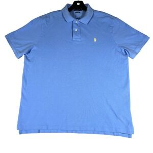 Polo Ralph Lauren Mens Classic Fit Blue Pique Polo Shirt Yellow Pony Large